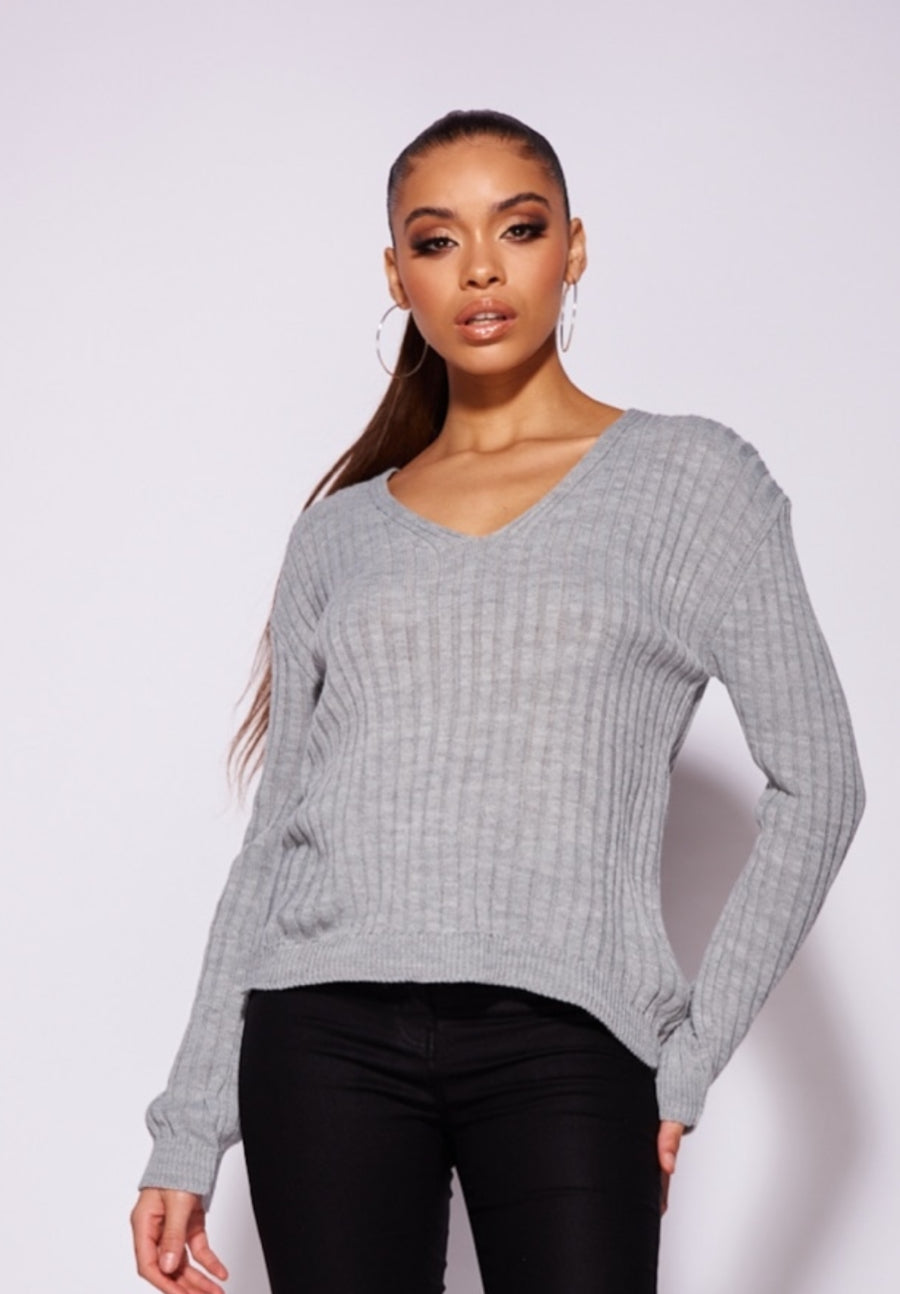 Grey Long Sleeve Knit Top