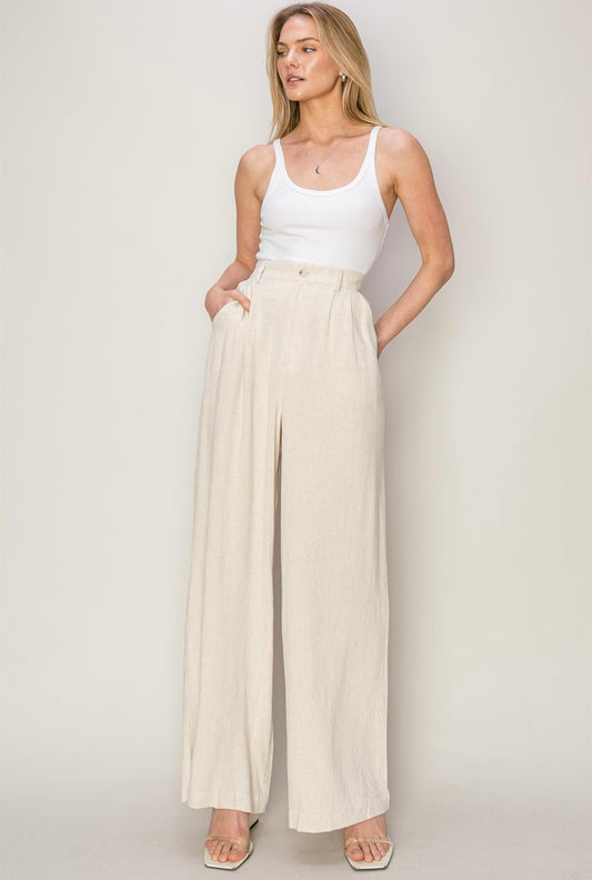 Linen Blend Pleated Pants